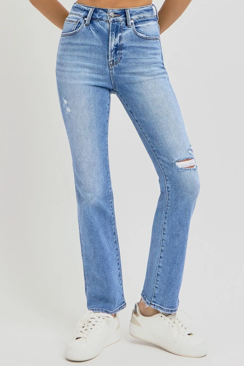 RISEN Full Size Distressed High-Rise Ankle Straight Jeans - LOLA MARIEE | Lola Mariee