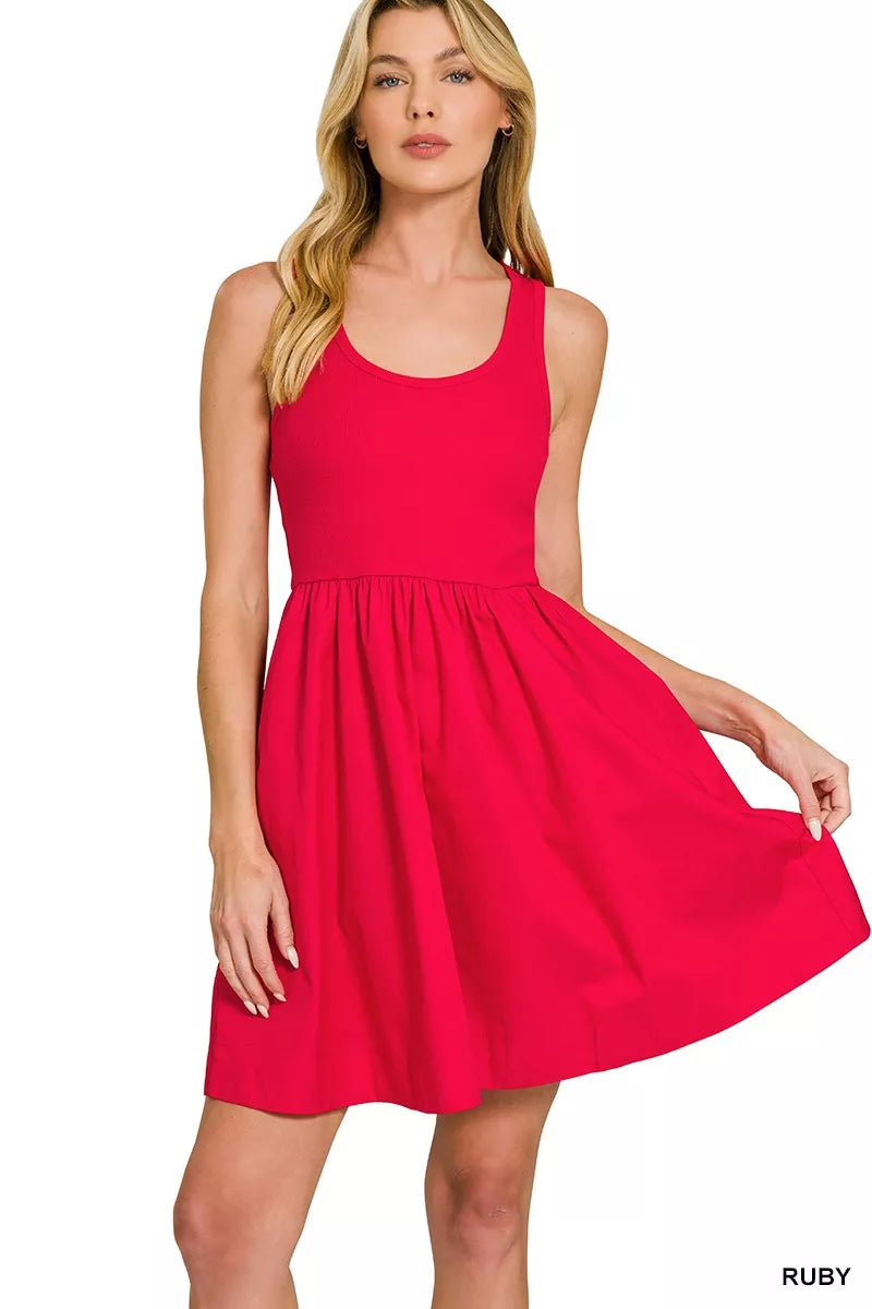 Zenana Combined Knit & Woven Midi Dress - women's dress at Lola Mariee boutique