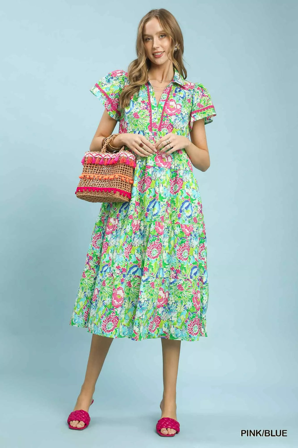 Umgee Bold Mixed Floral Tiered Midi Dress - Trendsi | Lola Mariee