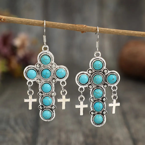 Artificial Turquoise Cross Shape Earrings | Lola Mariee