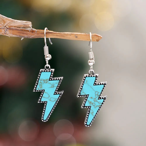 Artificial Turquoise Lightning Dangle Earrings – view 2 | Lola Mariee