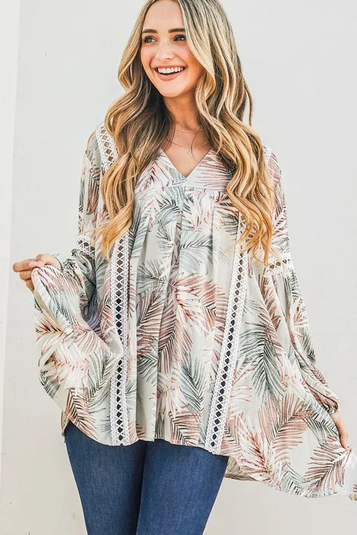 And The Why Printed with Lace Trim Casual Tunic Top | Lola Mariee