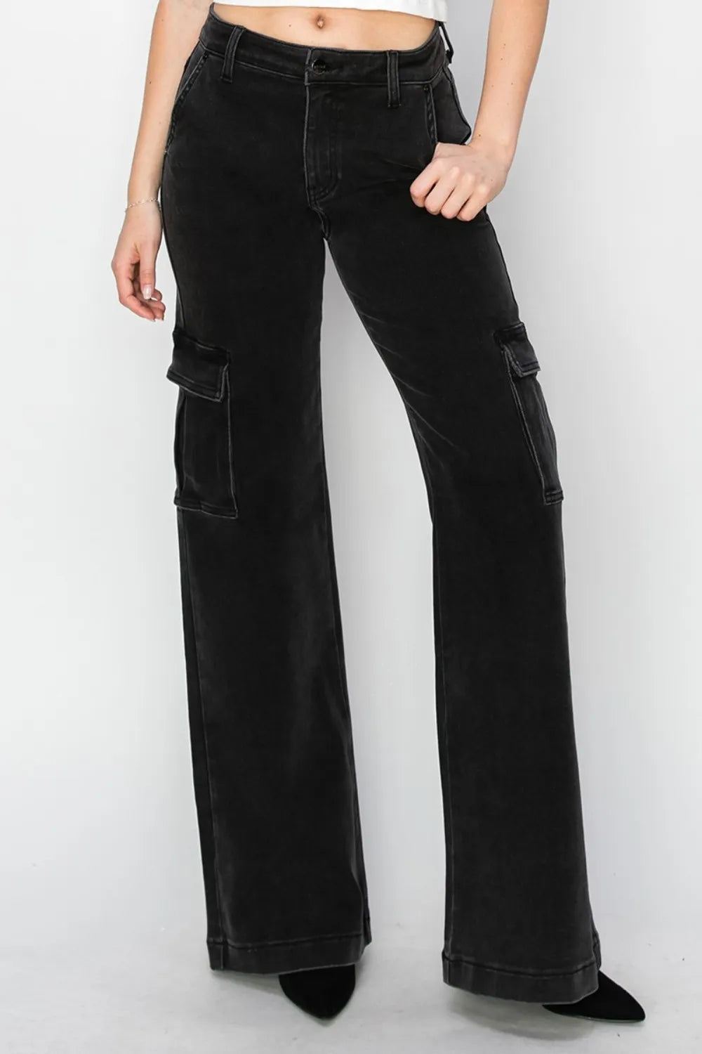 Risen Full Size High Rise Wide Leg Cargo Jeans - women's bottoms at Lola Mariee boutique