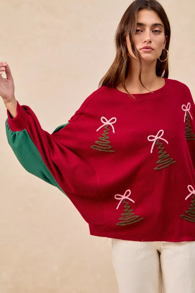 BiBi Christmas Theme Tree Embroidered Sweater - Trendsi | Lola Mariee