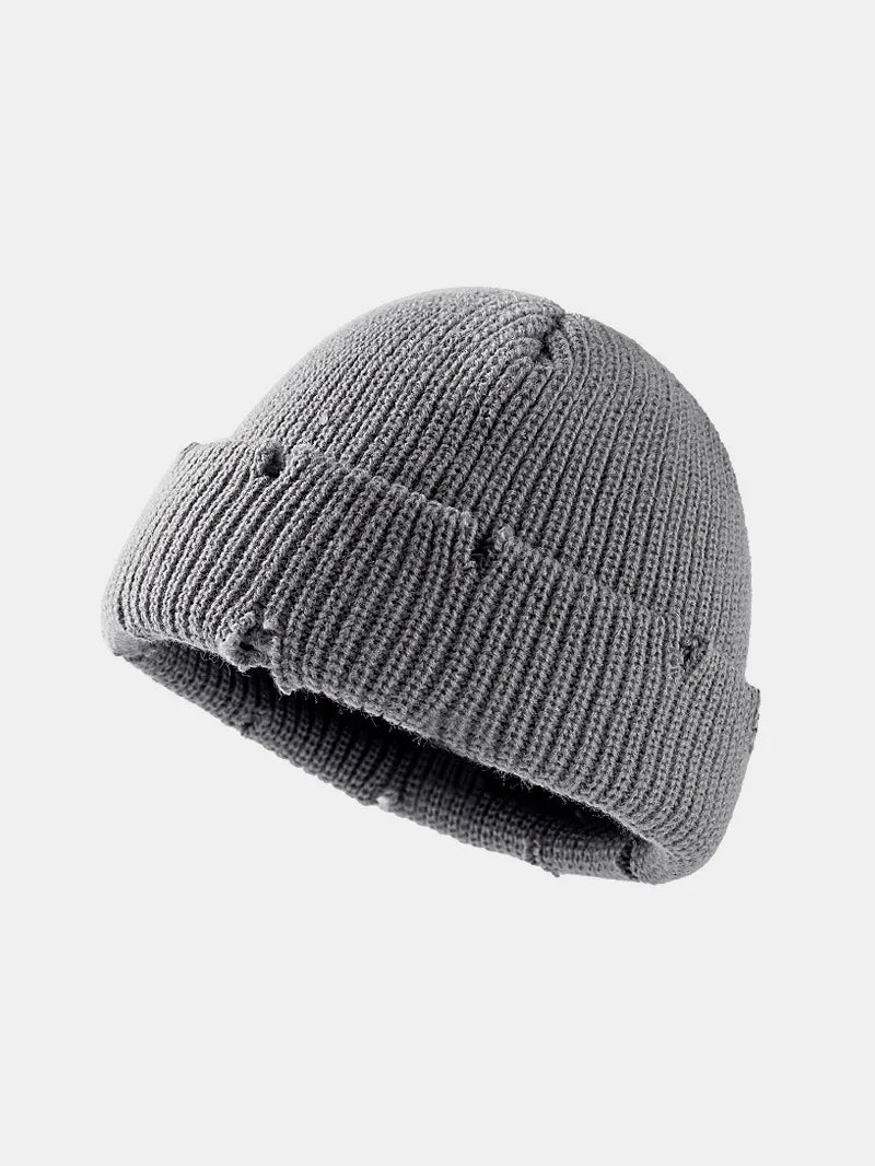 Distressed Cuffed Knit Hat – view 5 | Lola Mariee