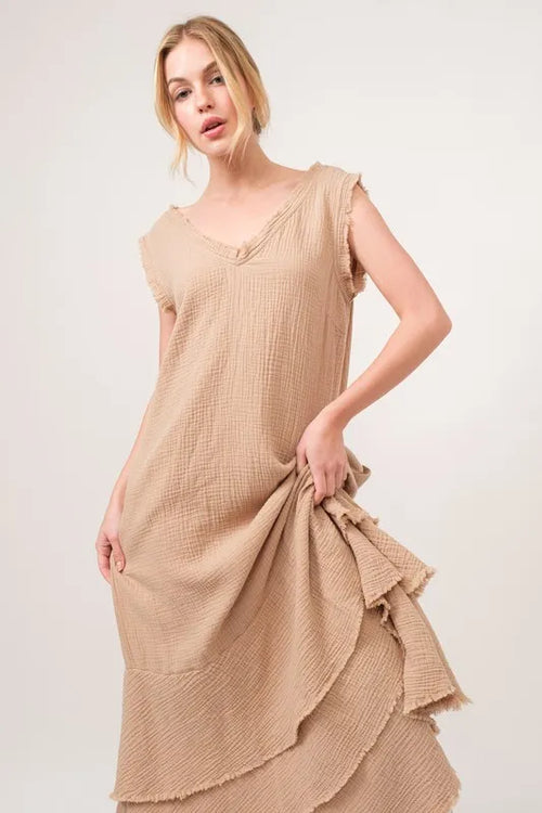 And The Why Washed Fringe Detail Tiered Dress – view 2 | Lola Mariee