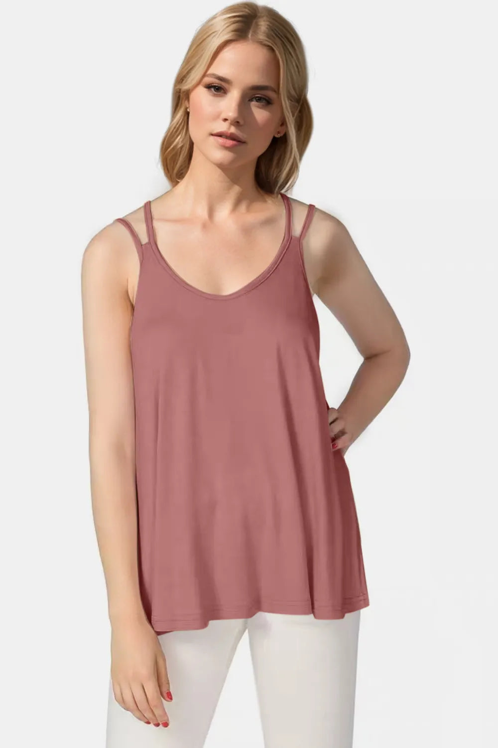 Basic Bae Bamboo Scoop Neck Double Spaghetti Straps Cami – view 3 | Lola Mariee