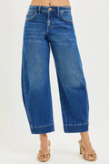 RISEN Mid Rise Crop Barrel Jeans - women's top at Lola Mariee boutique