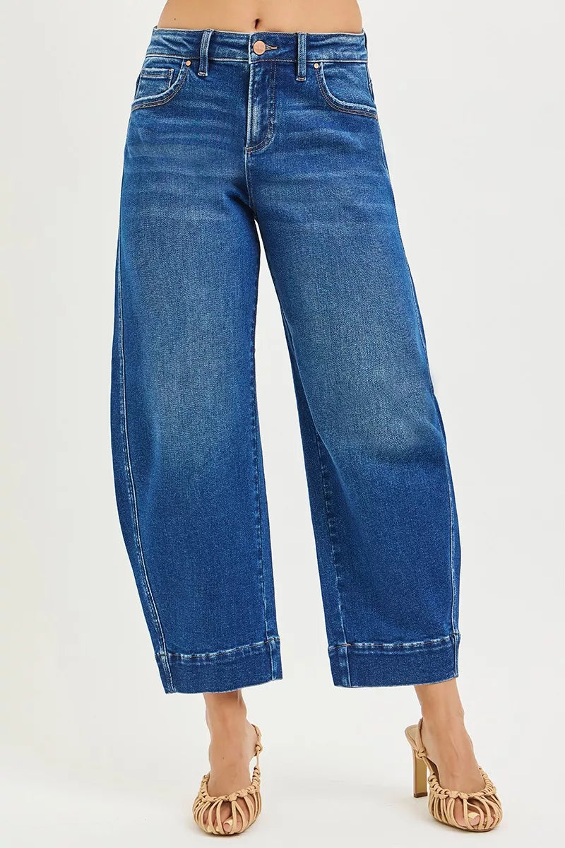 RISEN Mid Rise Crop Barrel Jeans - women's top at Lola Mariee boutique