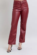 Judy Blue Full Size High Waist Tummy Control Faux Leather Straight Pants Plus Size - women's bottoms at Lola Mariee boutique