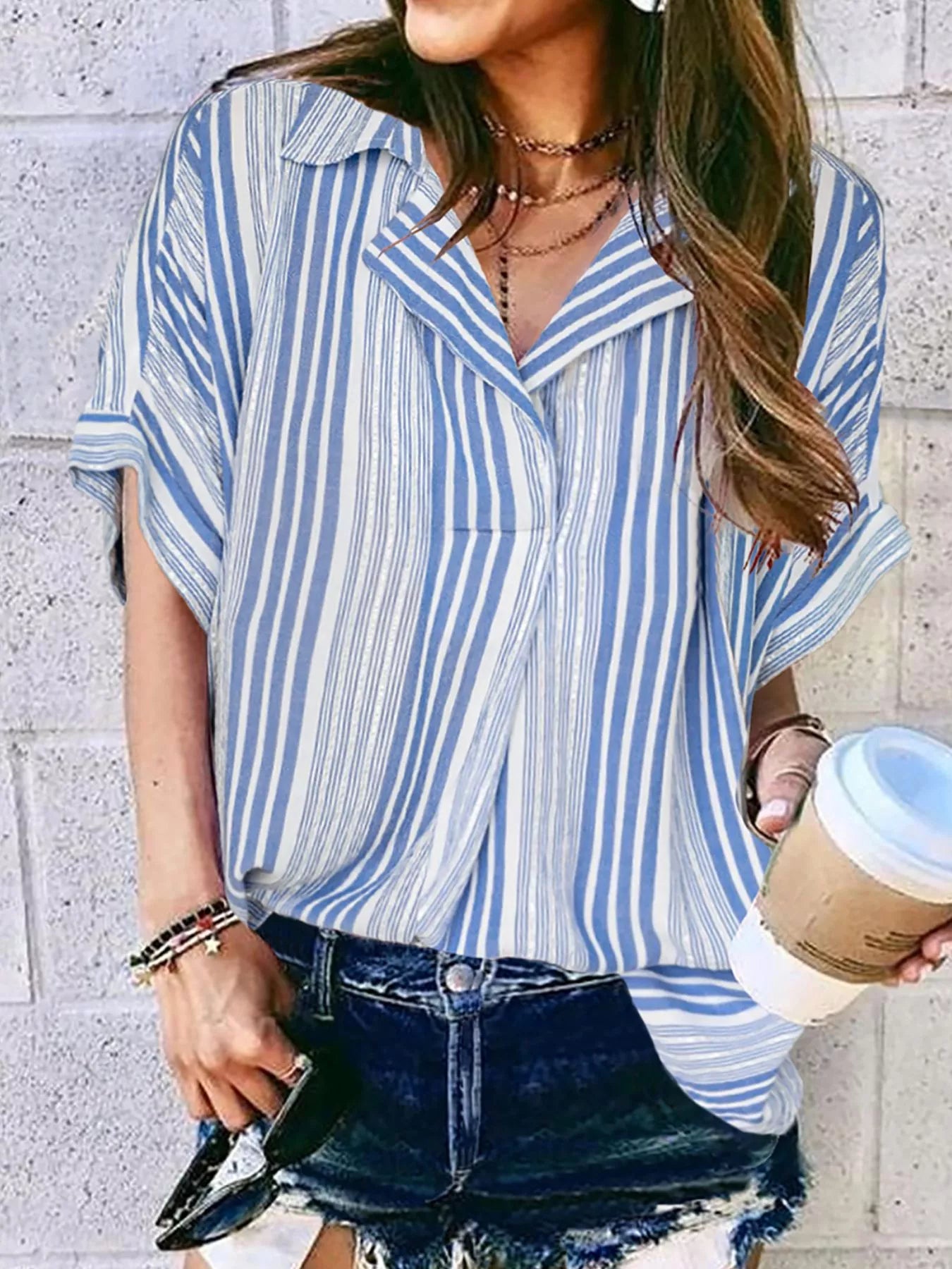 Full Size Collared Neck Half Sleeve Shirt Plus Size - Trendsi | Lola Mariee