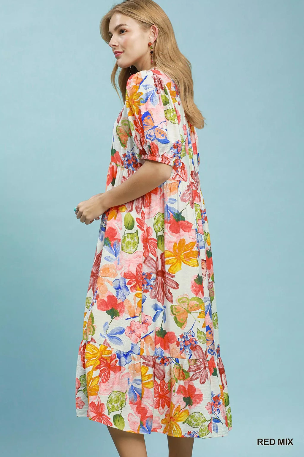 Umgee Watercolor Floral Tiered Midi Dress - Trendsi | Lola Mariee