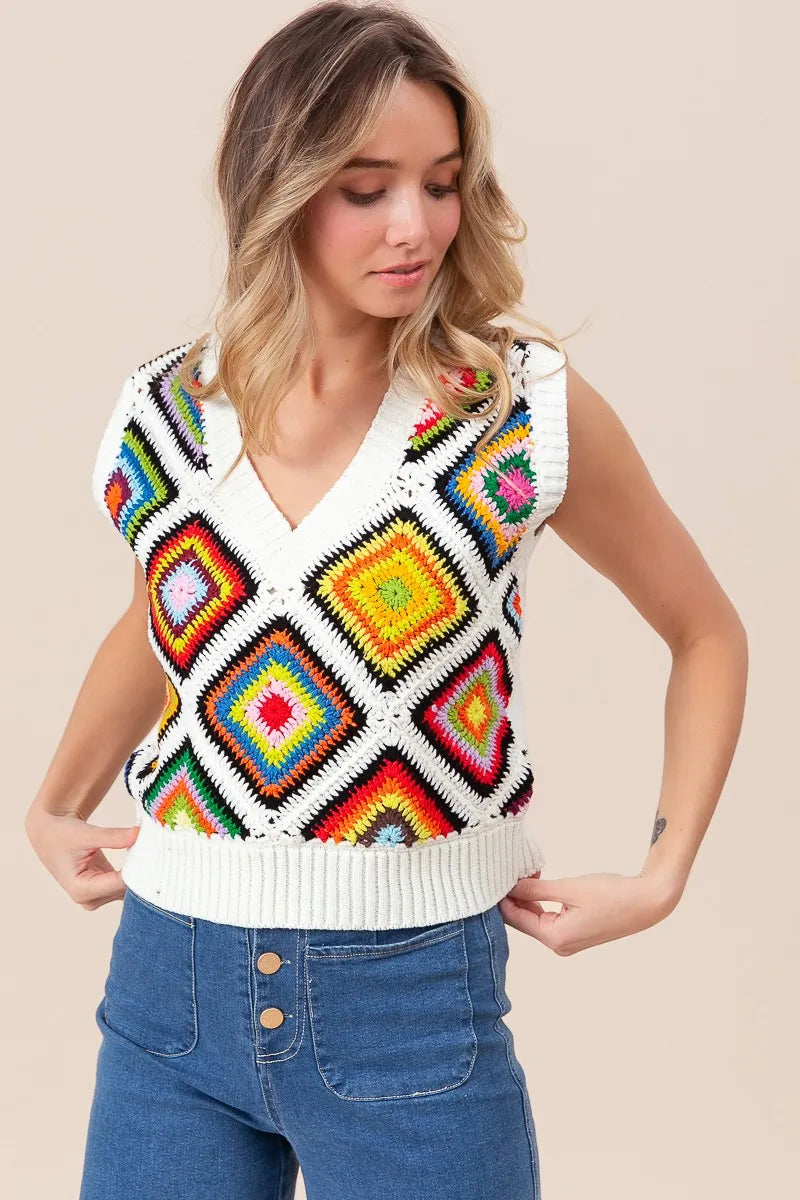 BiBi Diamond Granny Square Sweater Vest - Trendsi | Lola Mariee