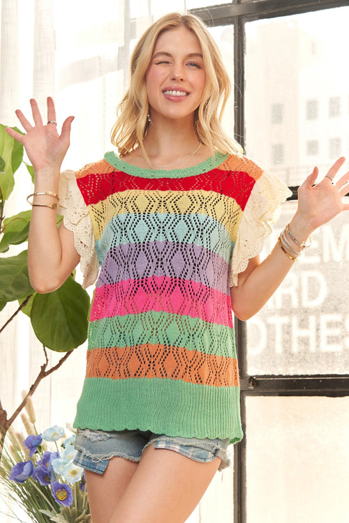 ADORA Eyelet Sleeve Multi Color Crochet Top | Lola Mariee