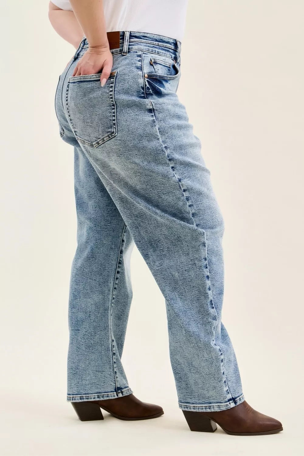 Judy Blue Full Size High Waist Marlow Arc Leg Jeans with Double Waistband Plus Size - Trendsi | Lola Mariee