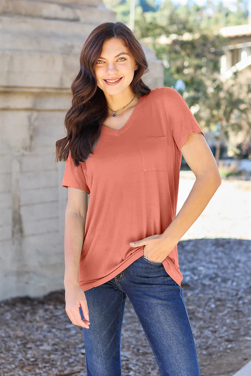 Basic Bae Bamboo Full Size V-Neck Short Sleeve T-Shirt – view 7 | Lola Mariee