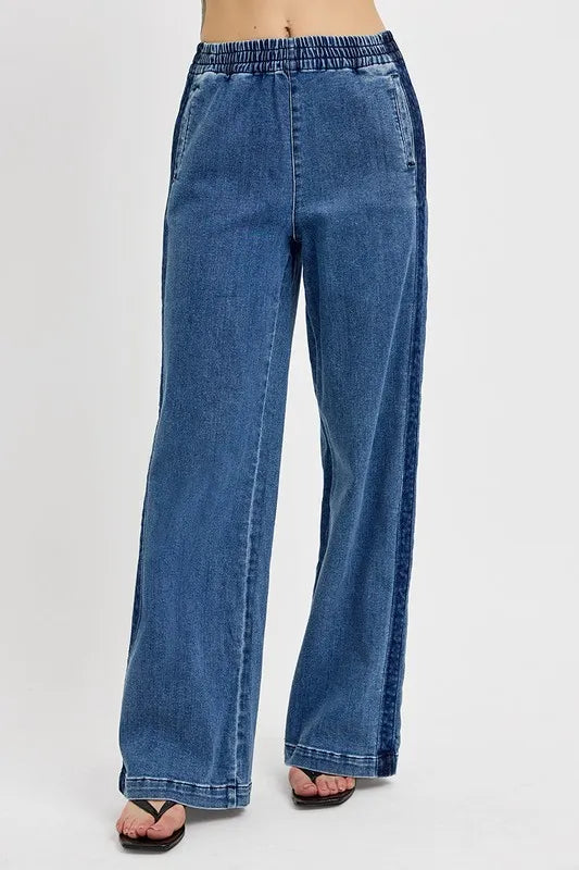 RISEN Full Size Elastic Waist Wide Leg Jeans Plus Size - LOLA MARIEE | Lola Mariee