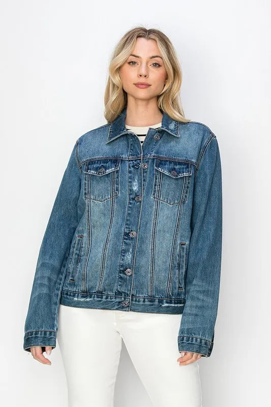 RISEN Full Size Distressed Button Up Jacket - LOLA MARIEE | Lola Mariee