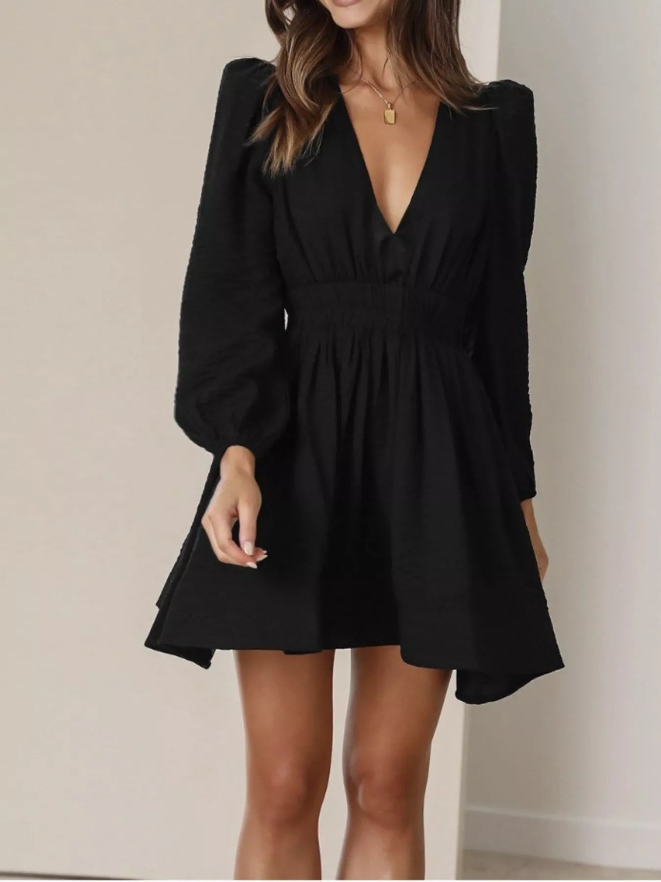 V-Neck Long Sleeve Mini Dress - Trendsi | Lola Mariee