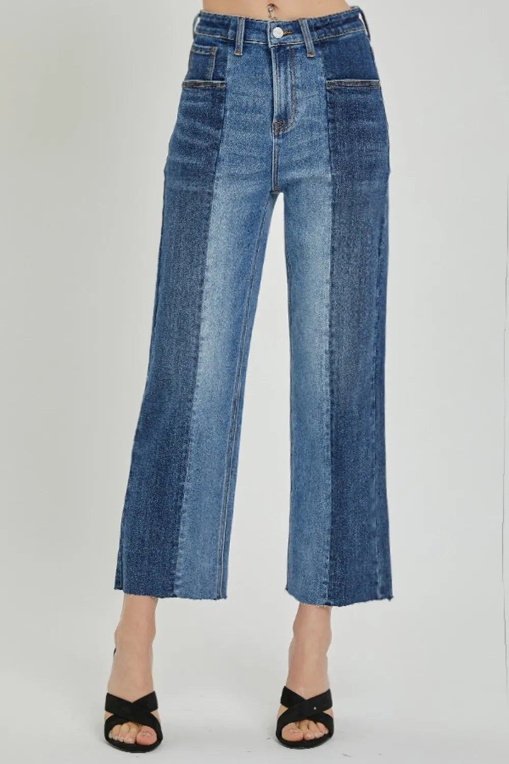 RISEN Full Size Mid-Rise Waist Two-Tones Jeans with Pockets - women's bottoms at Lola Mariee boutique