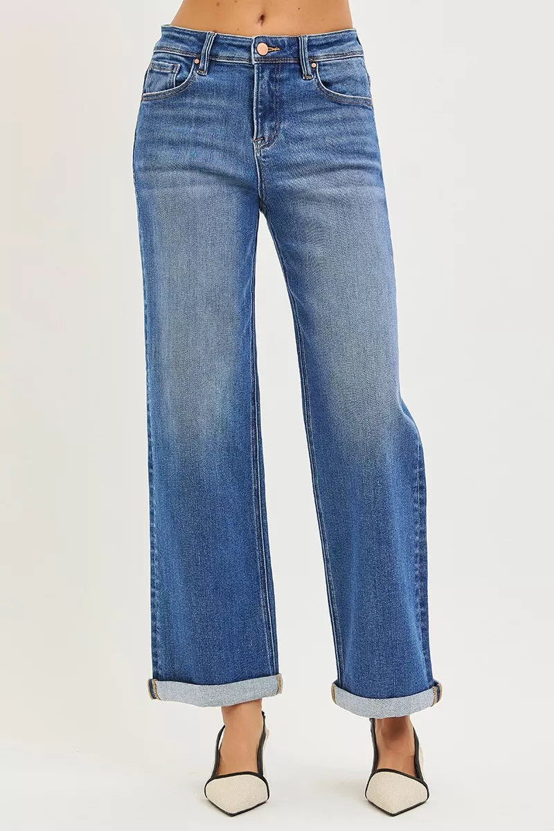 RISEN Full Size High Rise Relaxed Fit Ankle Straight Cuff Jeans Plus Size - women's bottoms at Lola Mariee boutique