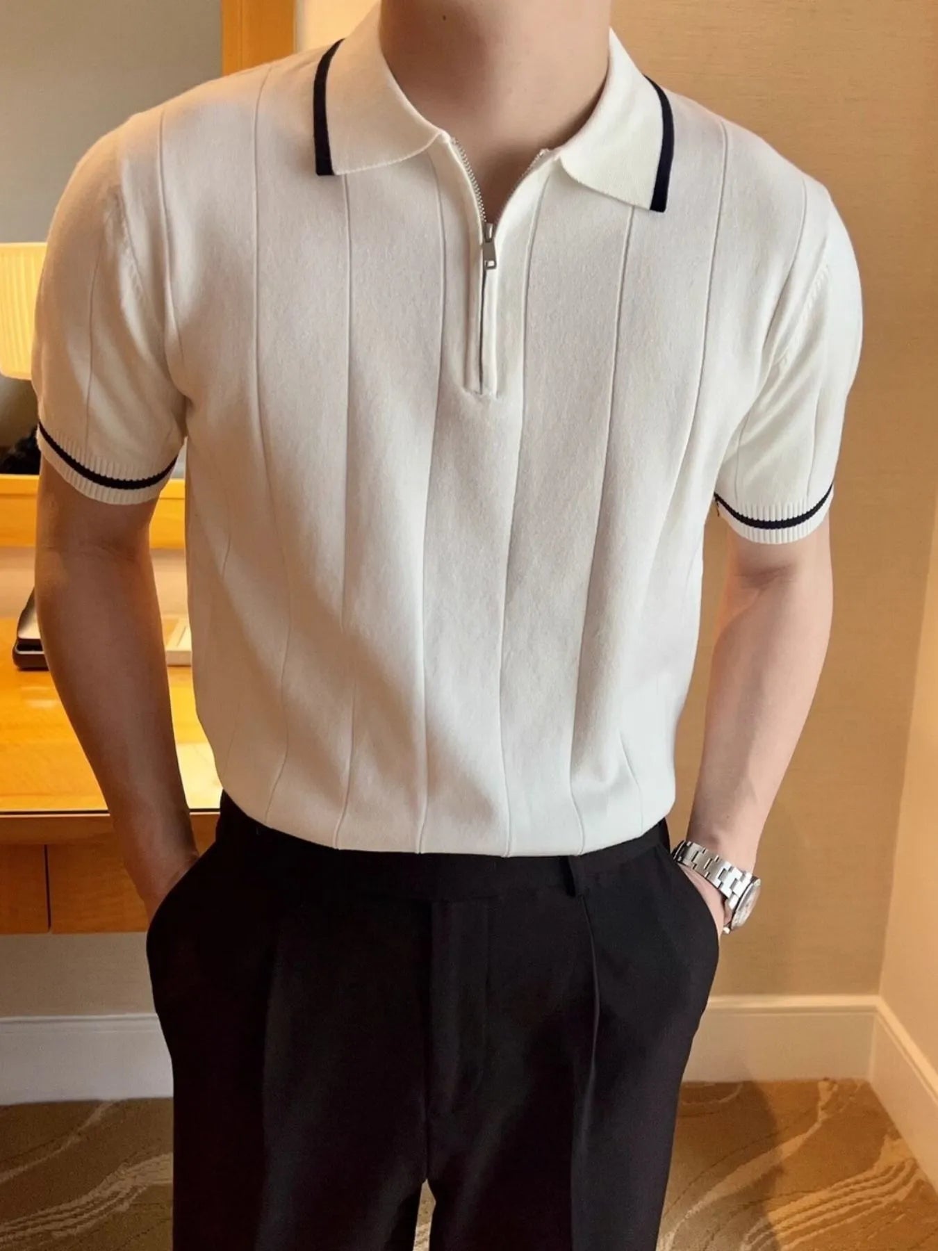 Men's Full Size Classic Zip Collar Short Sleeve Polo Shirt Plus Size – view 4 | Lola Mariee