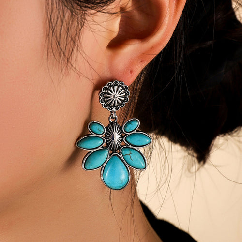 Artificial Turquoise Flower Earrings – view 2 | Lola Mariee