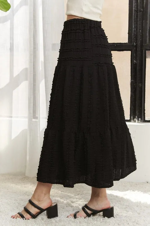 ADORA Elastic Waistband Tiered Midi Skirt – view 2 | Lola Mariee
