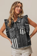 BiBi American Flag Washed Denim Jacket - Trendsi | Lola Mariee