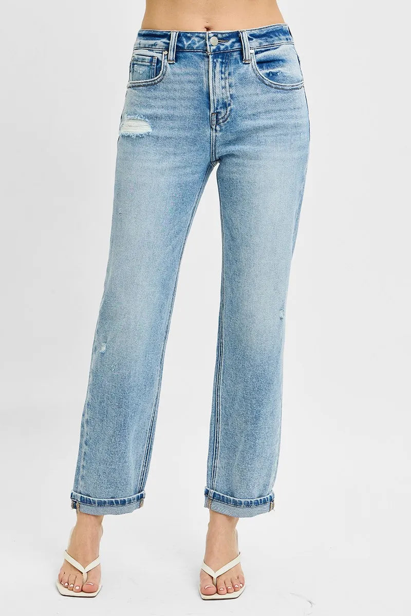 RISEN Full Size High Rise Ankle Boyfriend Distressed Jeans Plus Size - LOLA MARIEE | Lola Mariee