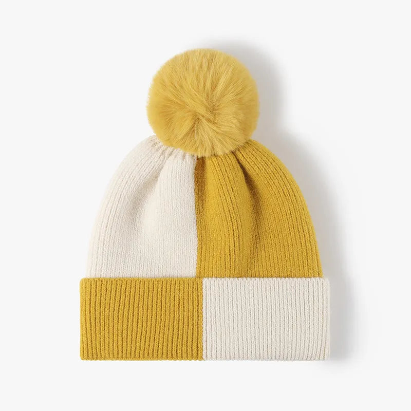 Color Block Knit Hat with Pom-pom – view 4 | Lola Mariee