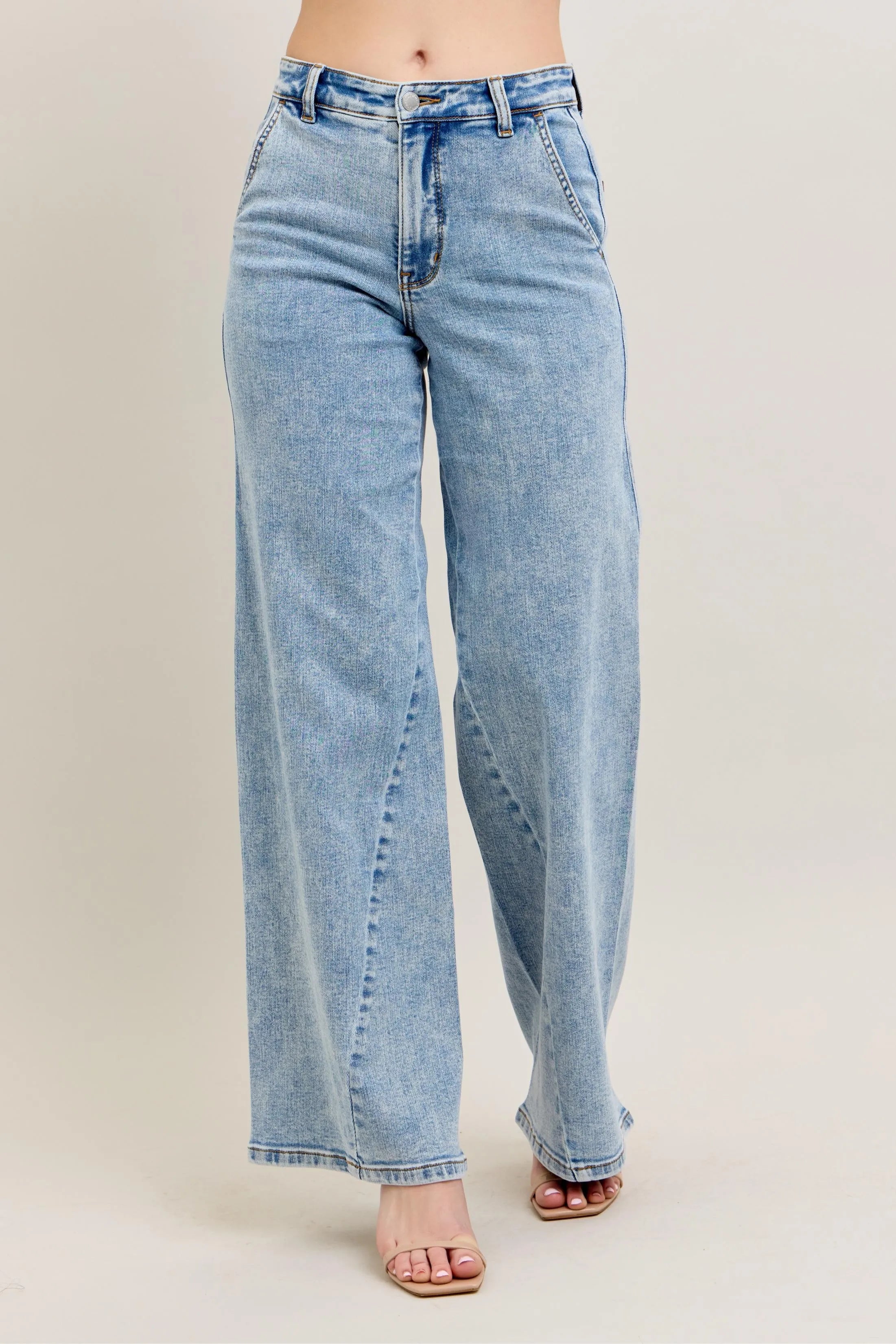 Judy Blue Full Size High Waist Wide Leg Jeans with Skewed Inseam Plus Size - women's bottoms at Lola Mariee boutique