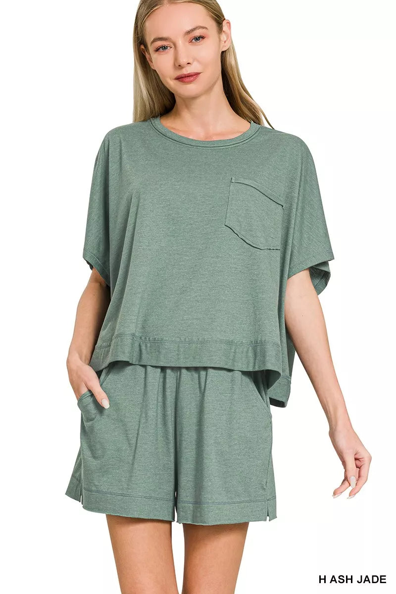 Zenana Exposed Seam Boxy Top & Shorts Set - women's top at Lola Mariee boutique