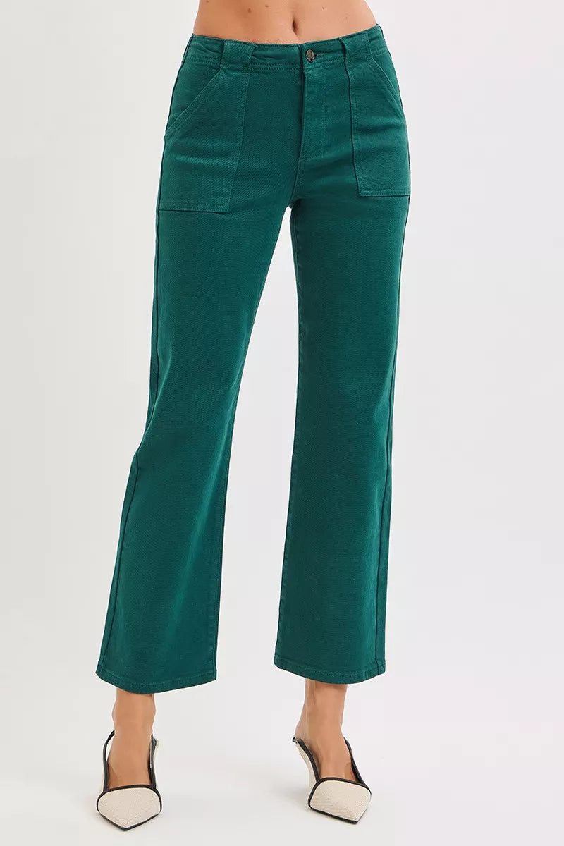 RISEN High Rise Ankle Flare Patch Pocket Jeans - women's bottoms at Lola Mariee boutique