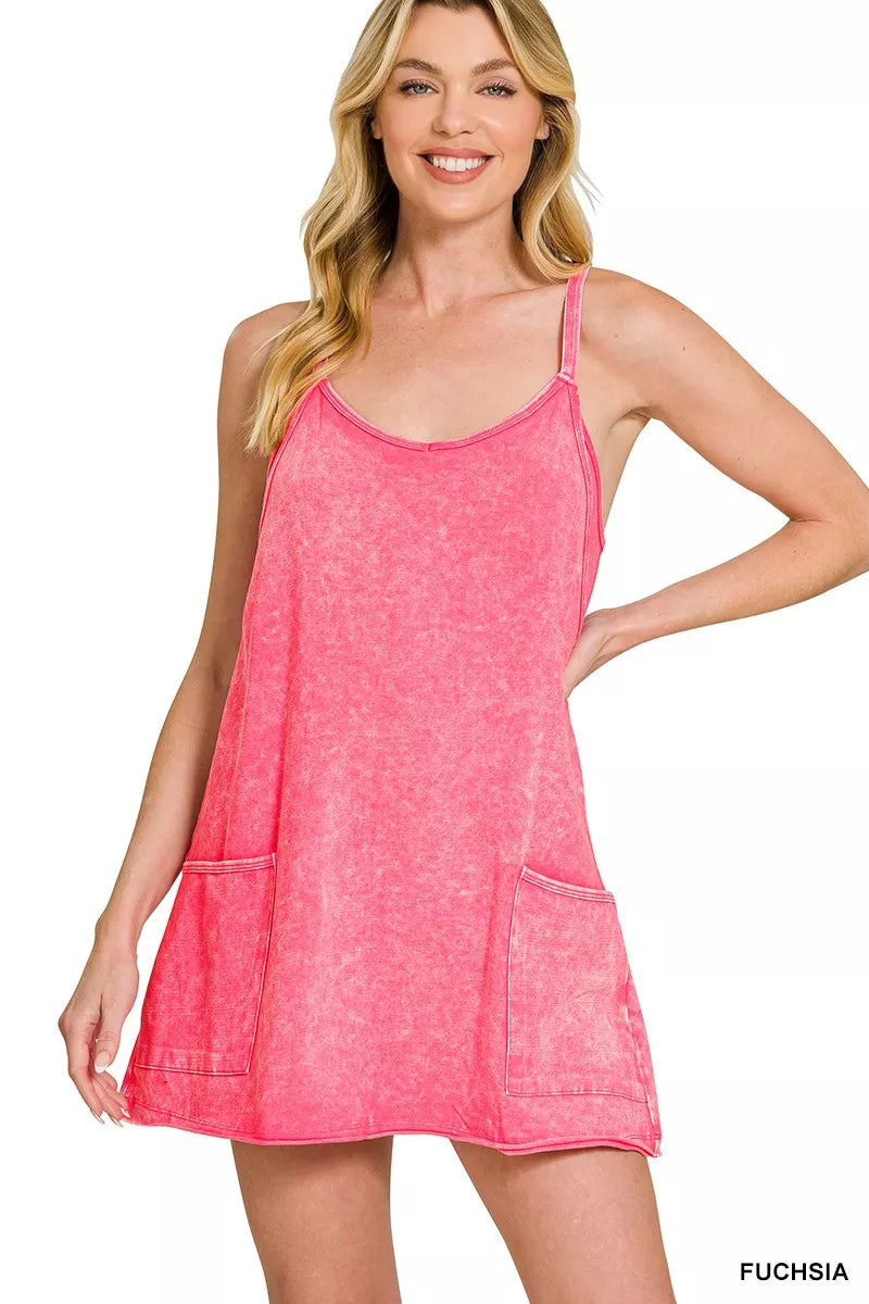 Zenana Acid Washed Mini Dress With Built-in Romper Liner | Lola Mariee