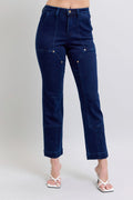 Judy Blue Full Size Hw Work Wear Knee Patch Straight Jeans Plus Size - women's bottoms at Lola Mariee boutique