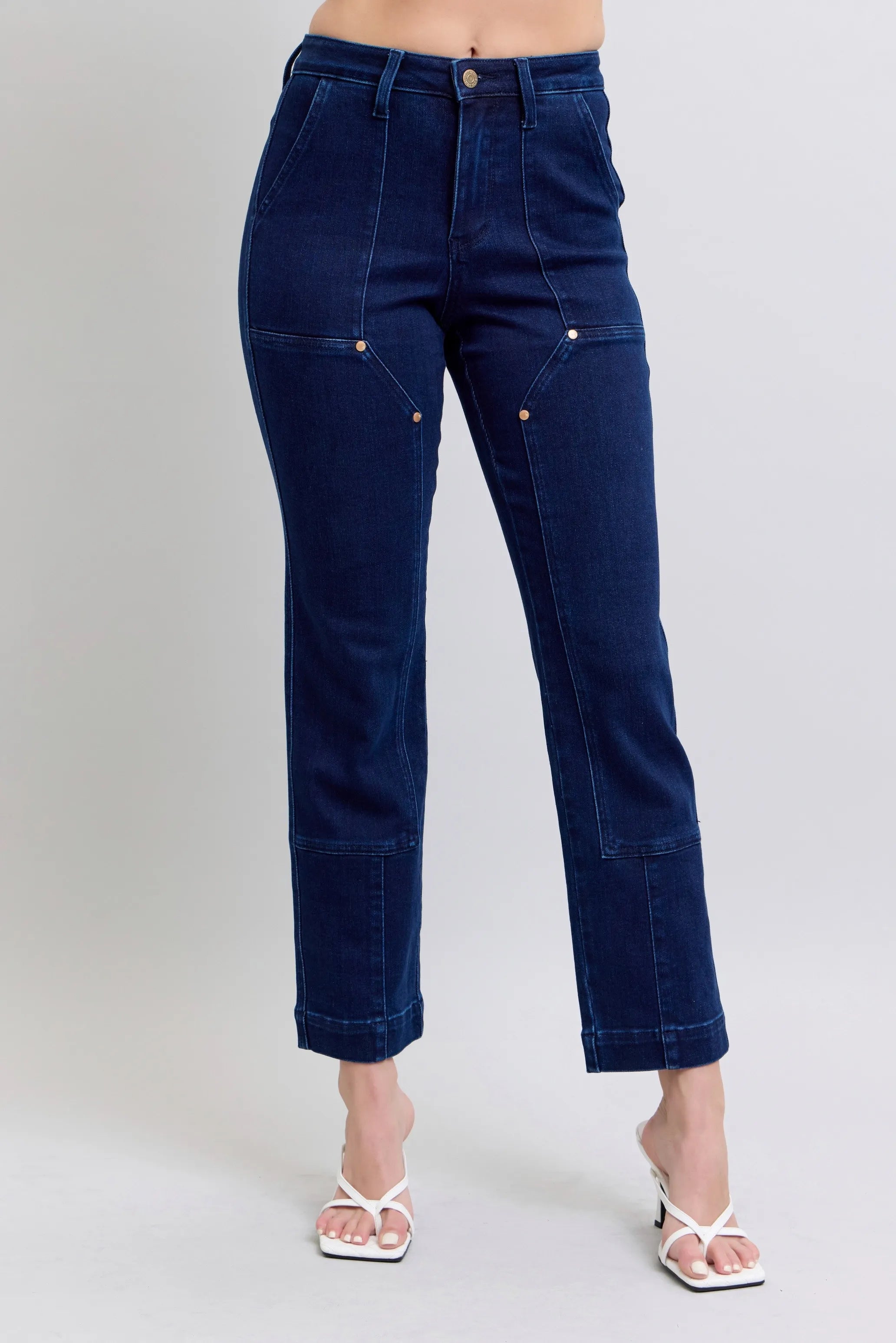 Judy Blue Full Size Hw Work Wear Knee Patch Straight Jeans Plus Size - women's bottoms at Lola Mariee boutique