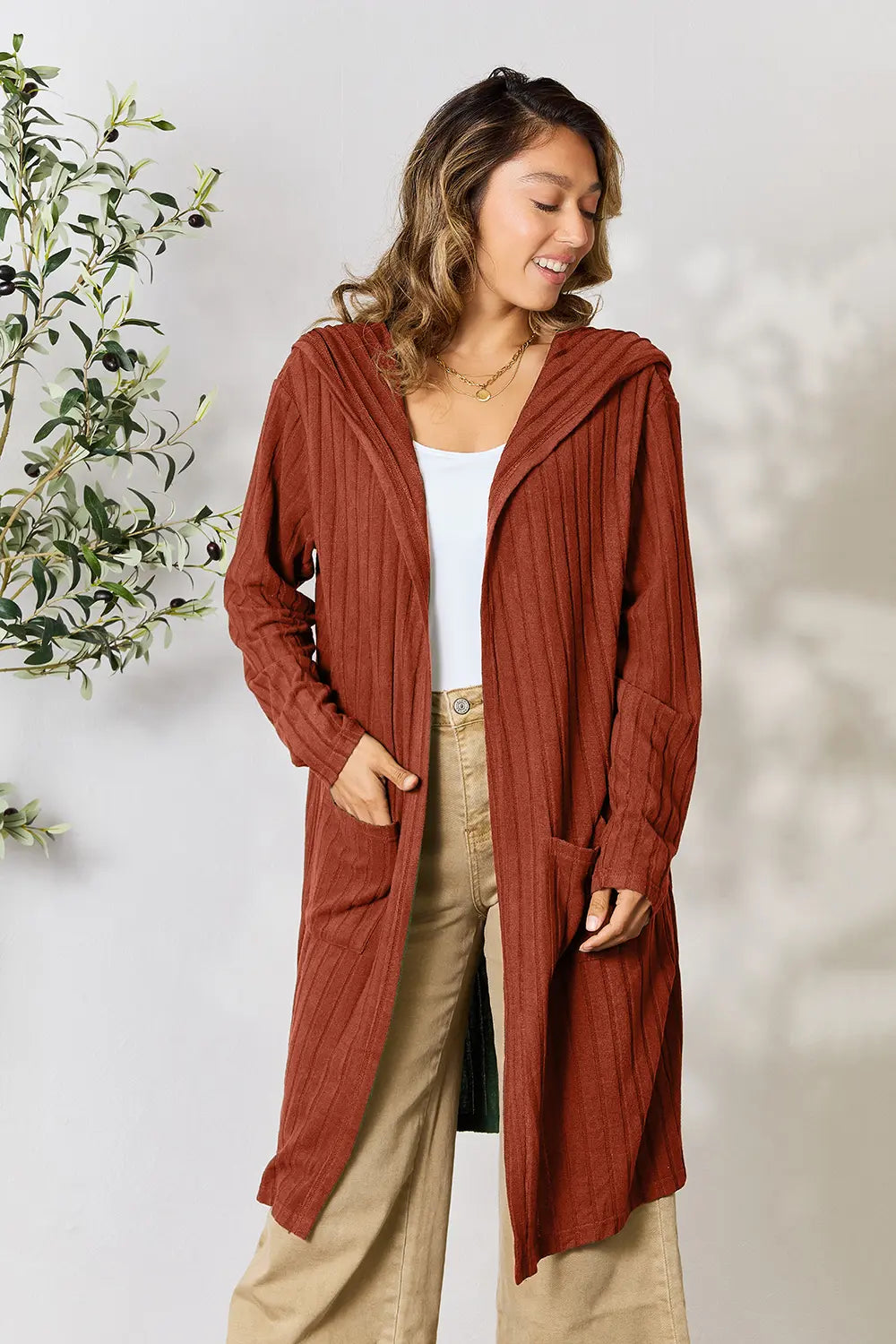 Basic Bae Full Size Hooded Sweater Cardigan – view 8 | Lola Mariee