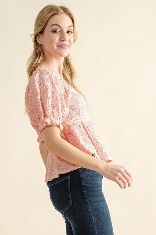 And The Why Lovely Textured and Smocked Top – view 2 | Lola Mariee