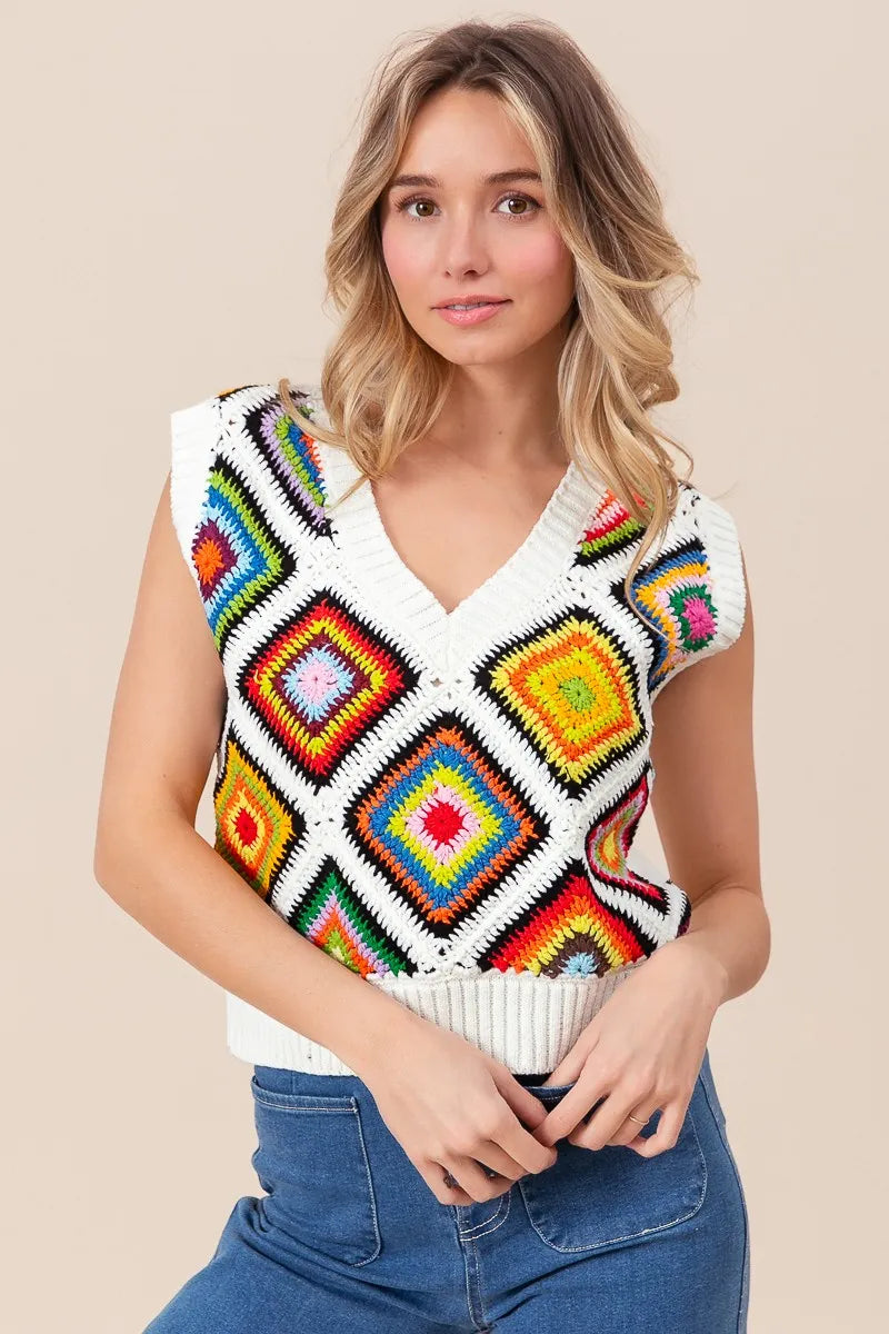 BiBi Diamond Granny Square Sweater Vest - Trendsi | Lola Mariee