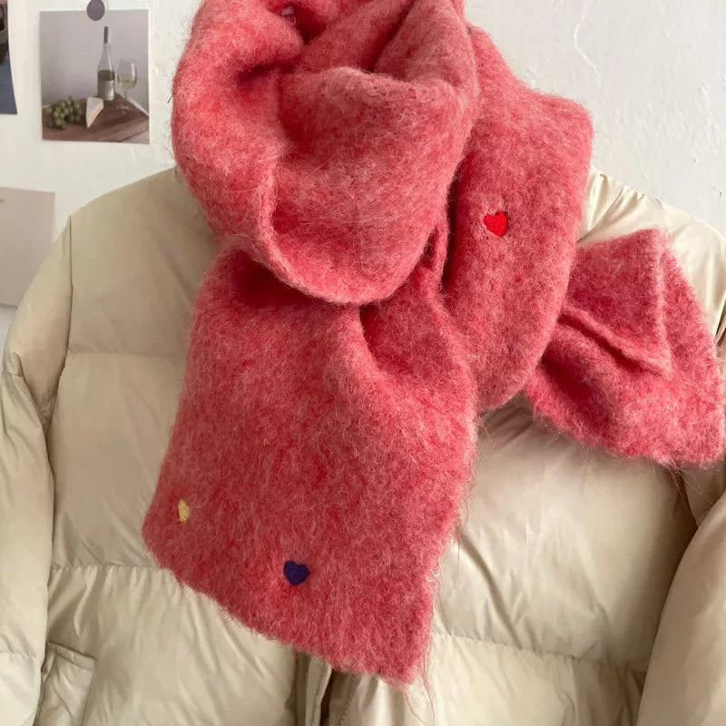 Heart-Embellished Fuzzy Knit Scarf – view 3 | Lola Mariee