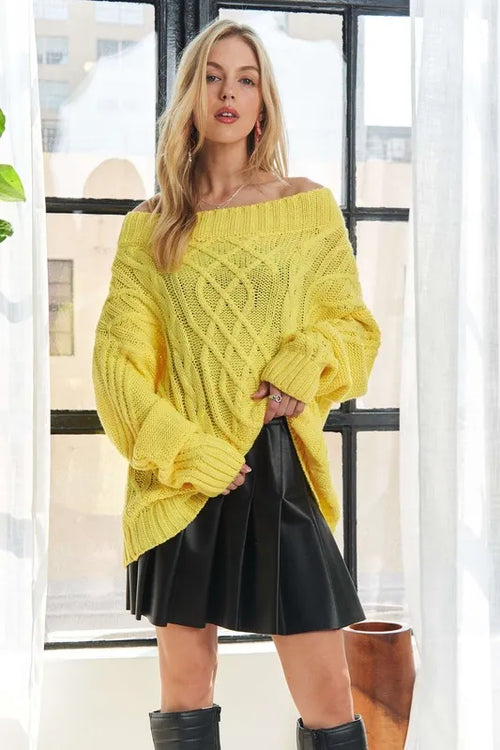 ADORA Cable Knit Off Shoulder Sweater – view 2 | Lola Mariee