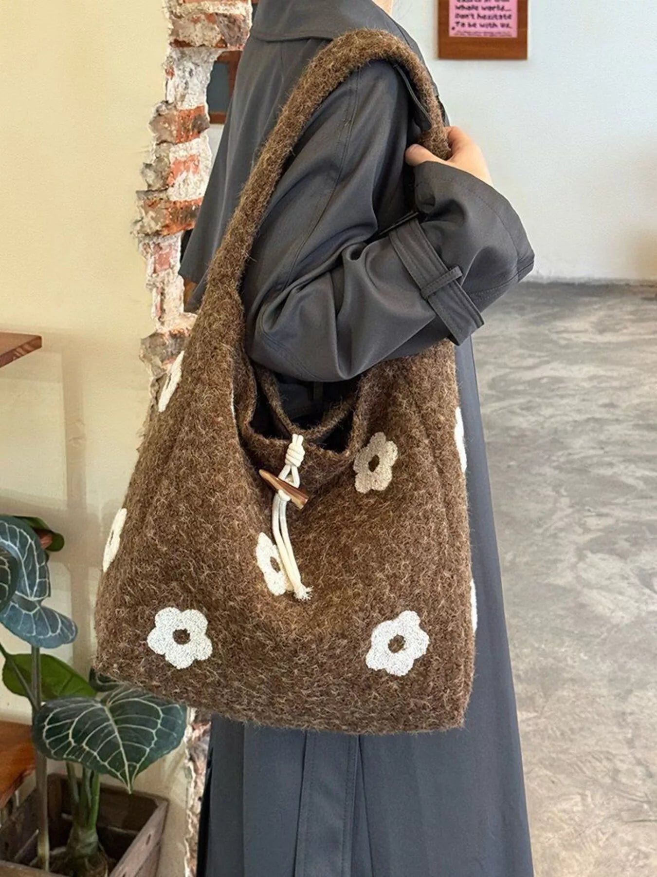 Floral Fuzzy Knit Tote Bag – view 4 | Lola Mariee