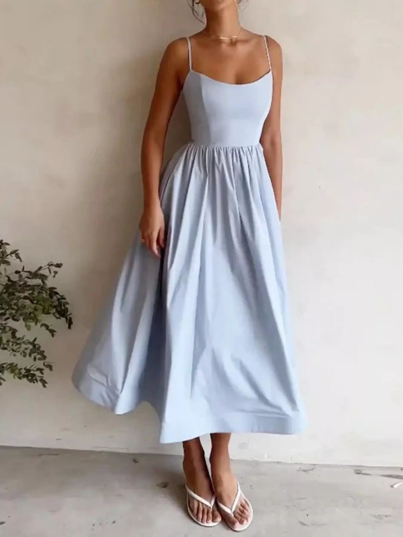 Adjustable Strap Scoop Neck Midi Dress – view 7 | Lola Mariee