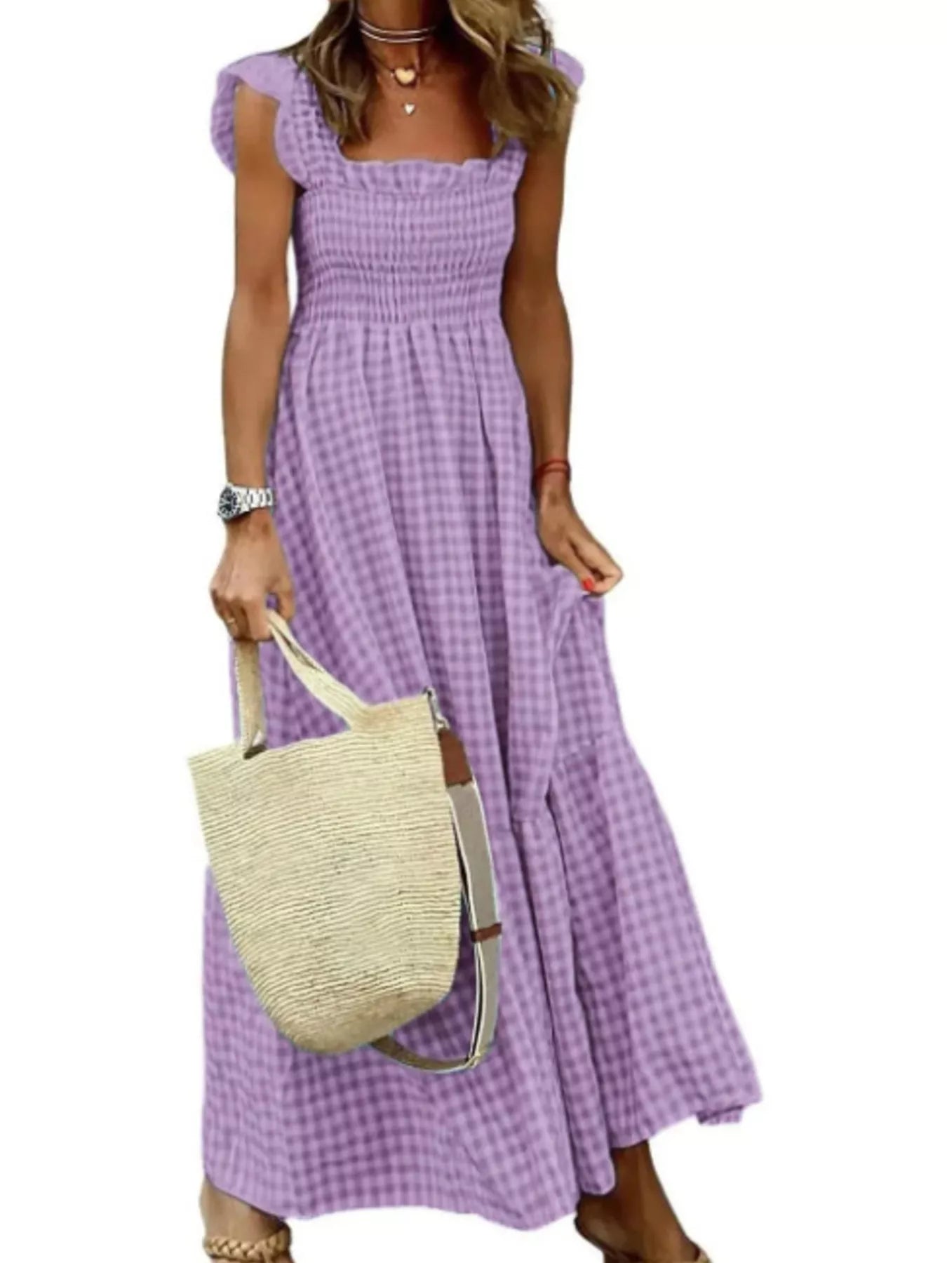 Full Size Gingham Smocked Ruffle Maxi Dress Plus Size – view 5 | Lola Mariee