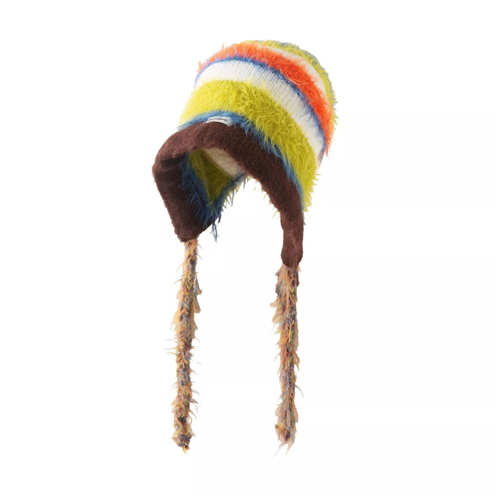 Striped Fuzzy Knit Hat with Ear Flaps – view 2 | Lola Mariee