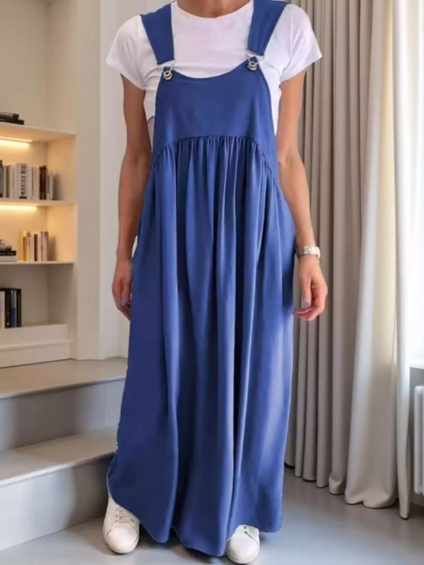 Full Size Ruched Wide Strap Overall Maxi Dress Plus Size – view 4 | Lola Mariee