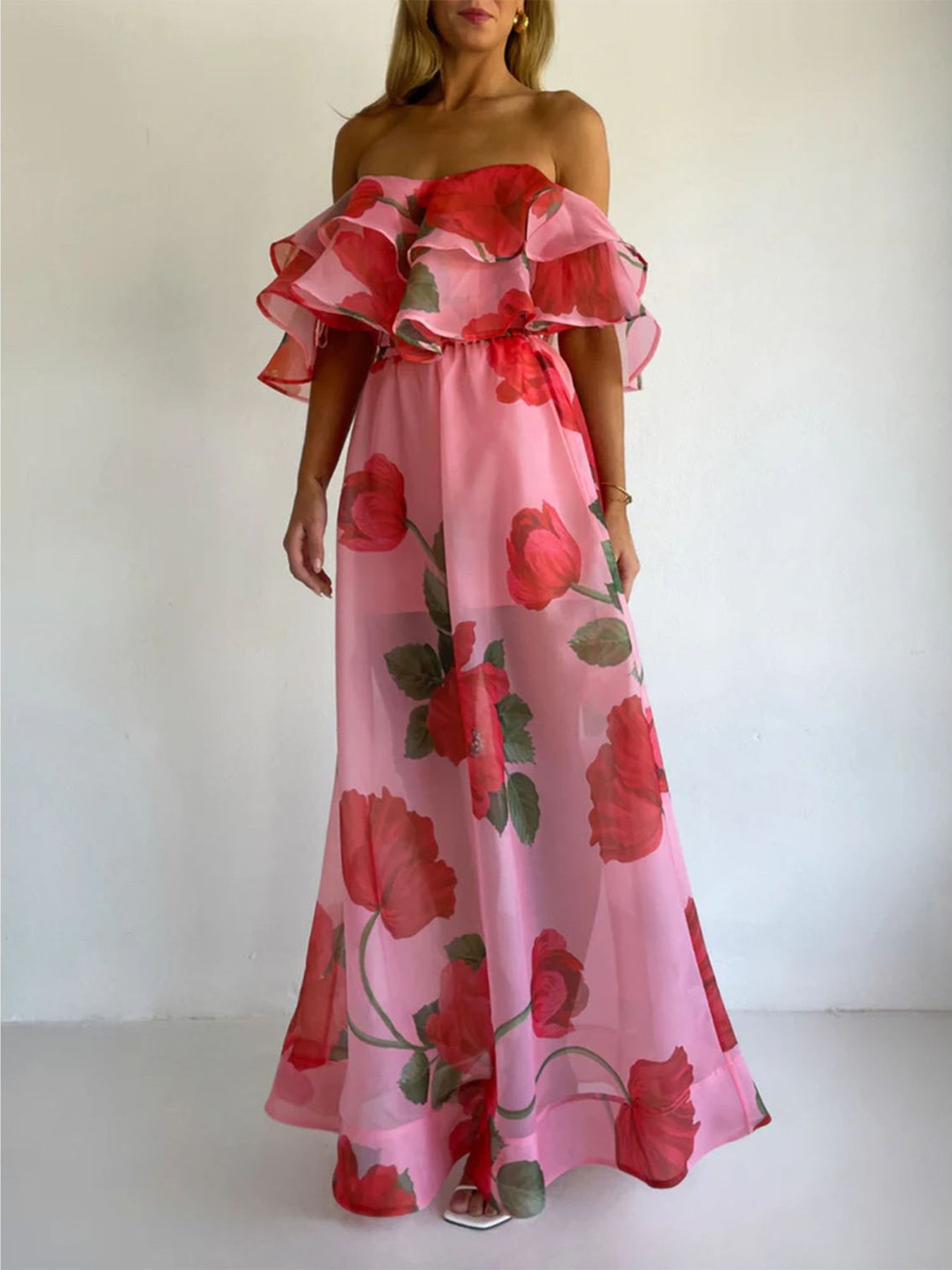 Polka Dot Ruffle Crop Top and Maxi Skirt Set – view 8 | Lola Mariee