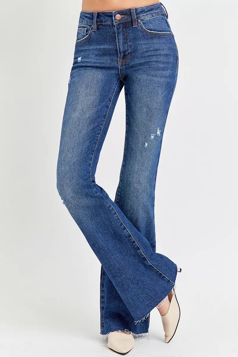 RISEN Full Size Distressed Mid Rise Flare Jeans Plus Size - LOLA MARIEE | Lola Mariee