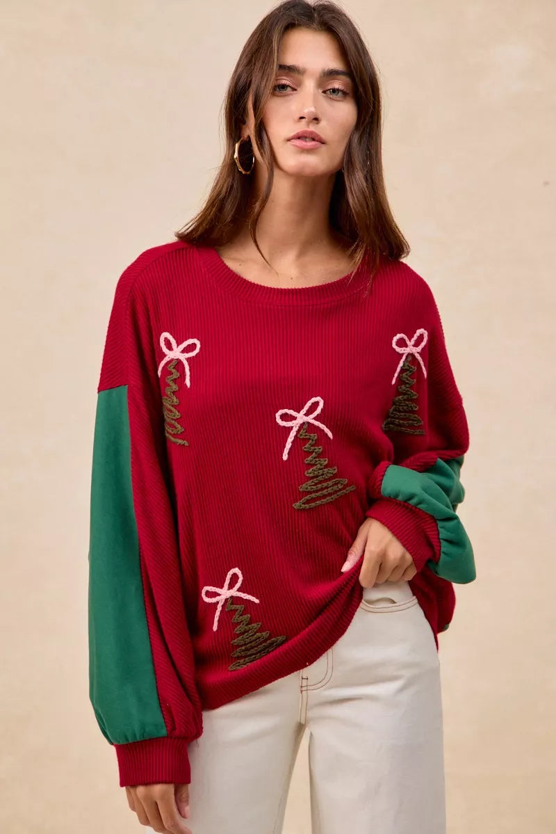 BiBi Christmas Theme Tree Embroidered Sweater - Trendsi | Lola Mariee